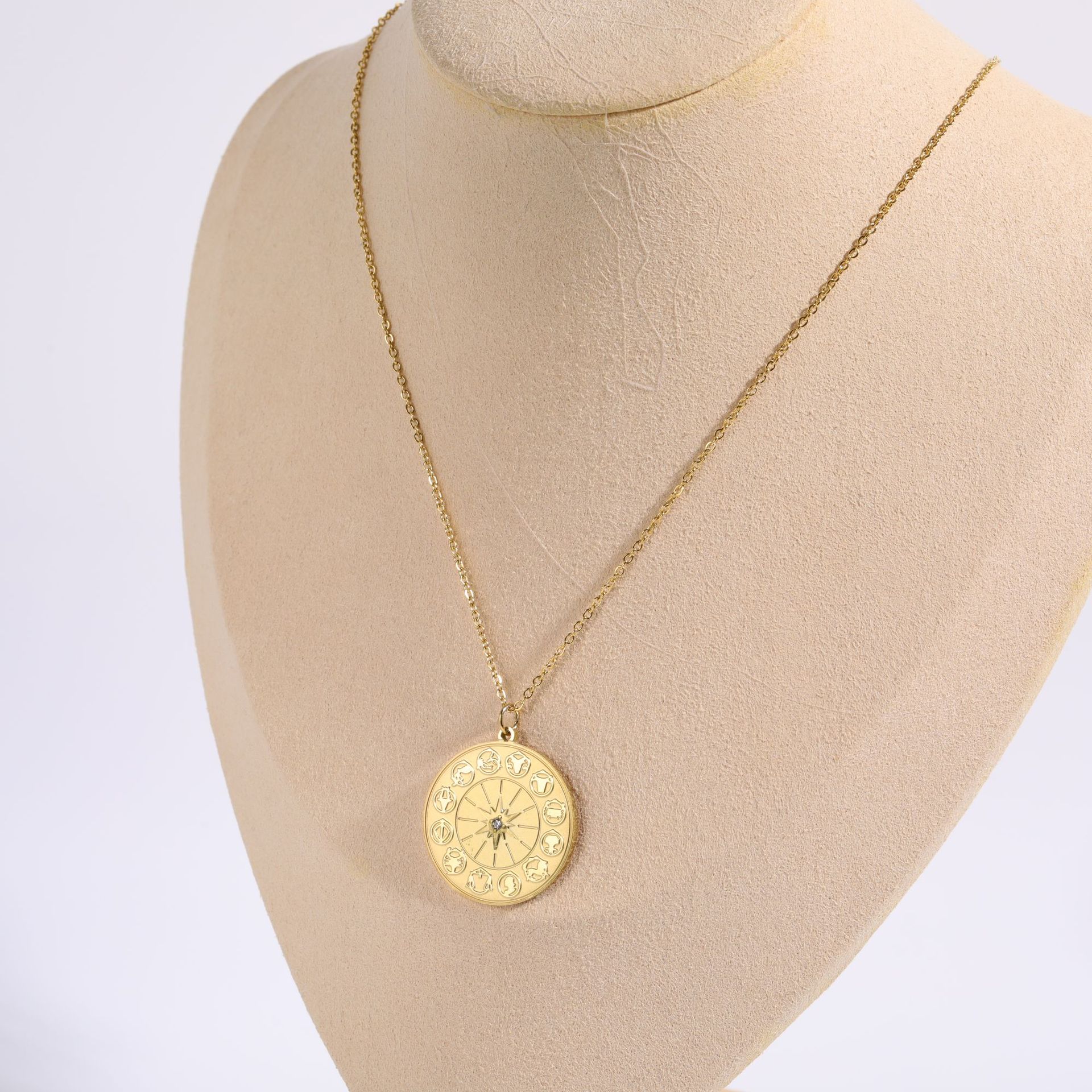 Fashion Constellation Titanium Steel Pendant Necklace Inlay Rhinestone Stainless Steel Necklaces_colorza_4