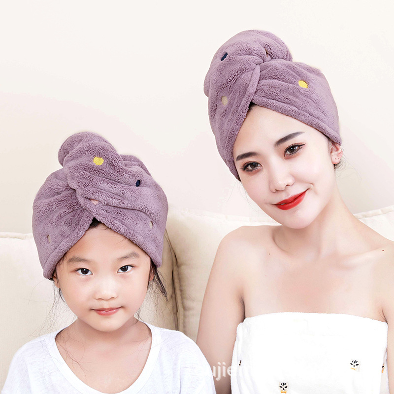 Handuk pengering rambut Dewasa Anak tebal, topi pengering rambut bulu karang tebal menyerap cepat kering