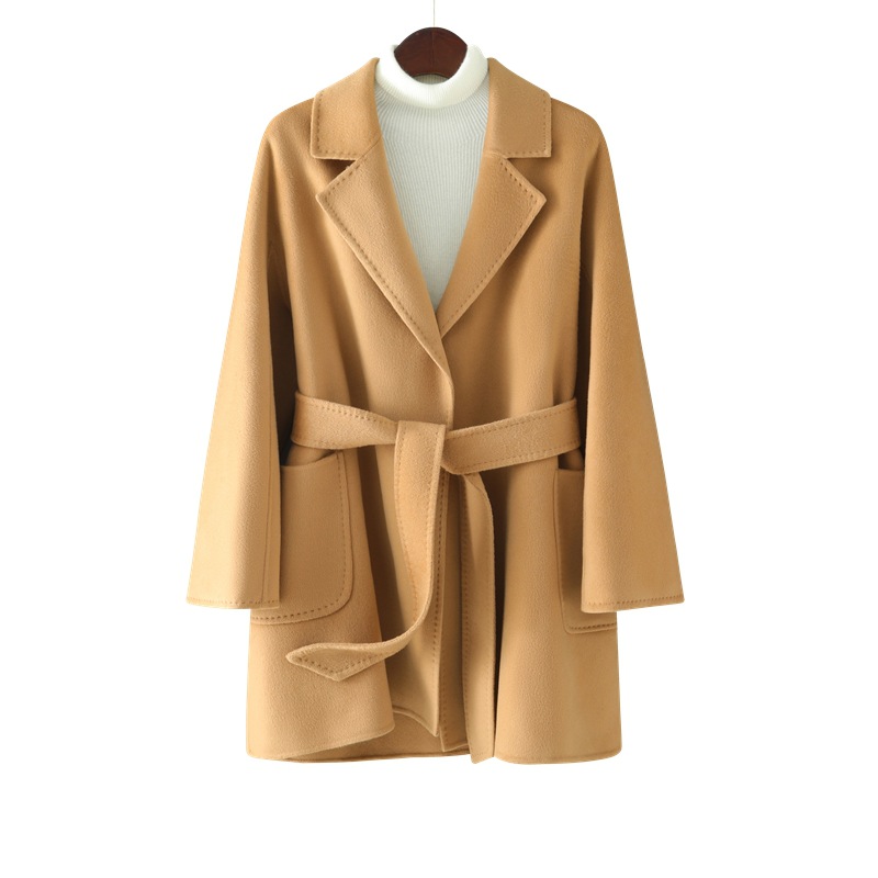Nuevo abrigo largo de lana de doble faz de cachemira 100% pura para otoño e invierno, para personas pequeñas, versátil y elegante para ir al trabajo.