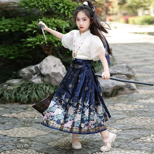New Chinese Style Woven Gold Horse Face Skirt for suit Girls 2025 New Summer High-end Ancient Chinese Clothing National Style Children's Tang Suit