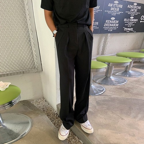 Light Mature Style, Drapey Straight-Legged Floor-Length Trousers for Men – Spring/Autumn, Korean-Style Trendy, Loose-Fit, Versatile, Wide-Legged Casual Pants