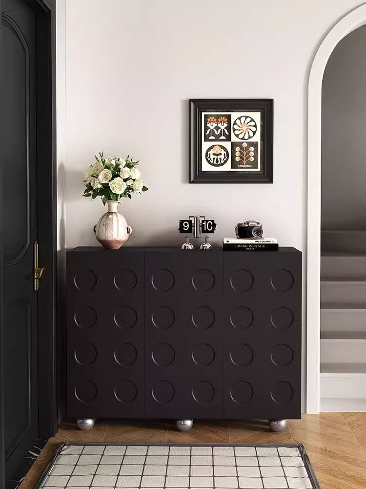 黑色复古鞋柜家用入户高级门口玄关客厅收纳一体简约靠墙储物柜子
