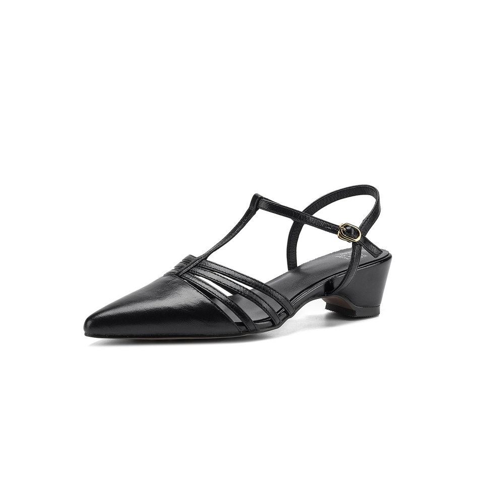 Sandal nữ mũi nhọn quai chữ T gót 5 cm phong cách Hàn Quốc — đen chi tiết 29