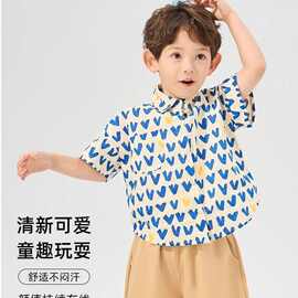 男童夏季2026年短袖衬衫新款洋气薄款翻领宝宝上衣潮流中大童衬衣
