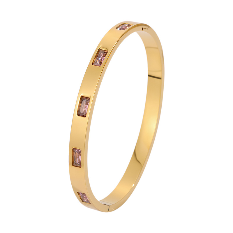 Pulsera de acero de titanio para mujer, sentido de alta gama, pulsera retro europea y americana que no se desvanece, oro de arena, apertura, circón, joyería de pulsera de acero inoxidable image 23