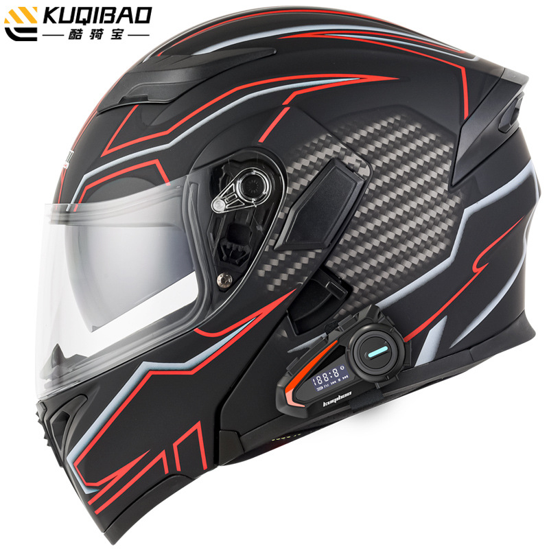 Casco de motocicleta CoolQibao con doble lente abatible antivaho, Bluetooth, batería de larga duración y pantalla, adecuado para uso en pista.