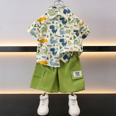 兒童套裝男童新款時髦卡通襯衣夏裝寶寶夏季薄款炸街童裝兩件套潮