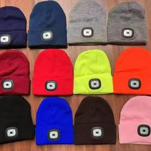 灯帽跨境欧美LED灯保暖户外帽夜跑帽夜行帽钓鱼帽发光针织帽成人