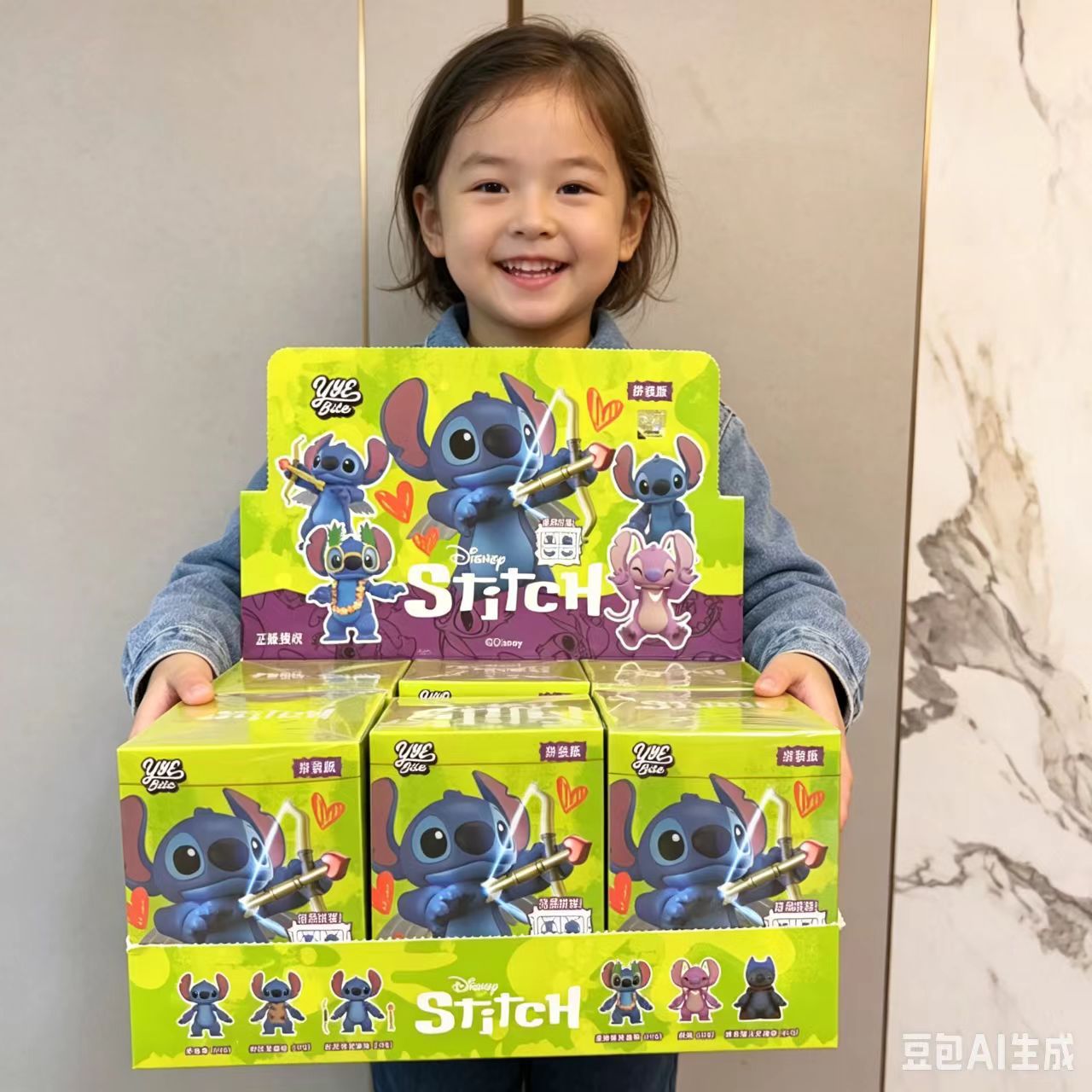 Stitch fiqurlu kolleksiya oyuncağı, yığılan sürpriz qutu