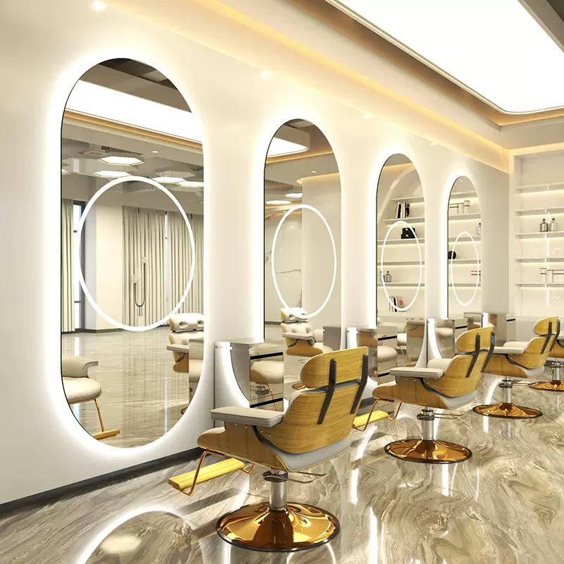 镜子定制理发店镜子服装店带灯高端发廊剪头发挂墙镜LED烫染镜台