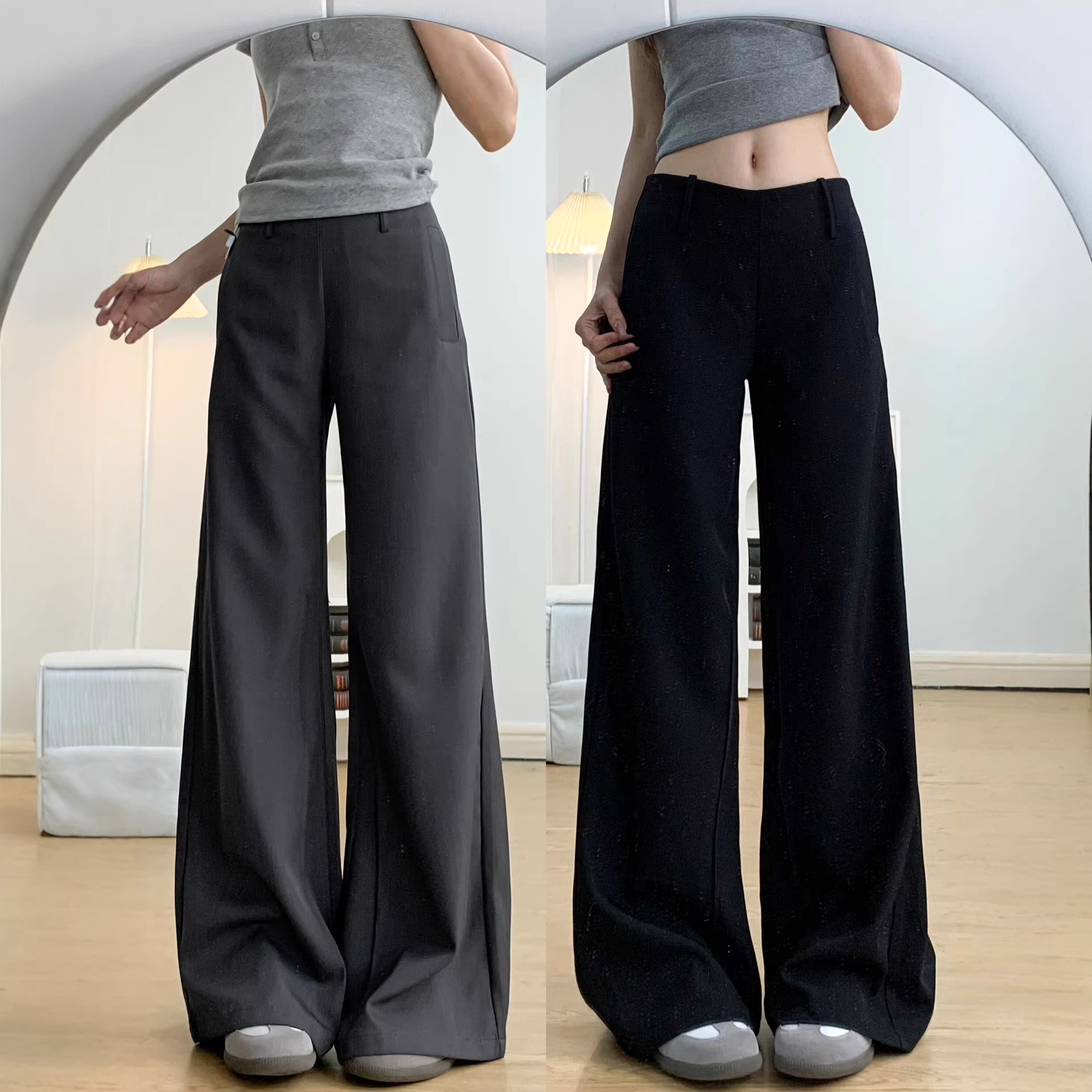 Black Suit Flared Pants for Women, Autumn 2025 New Style, Petite High-Waisted Slimming Pants with Drape