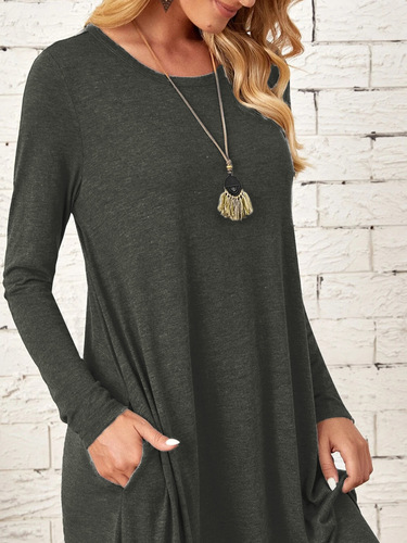 Amazon AliExpress Cross-border Foreign Trade 2025 Autumn/Winter Women's Hot Selling Long-length Curved Hem Round Neck Dress