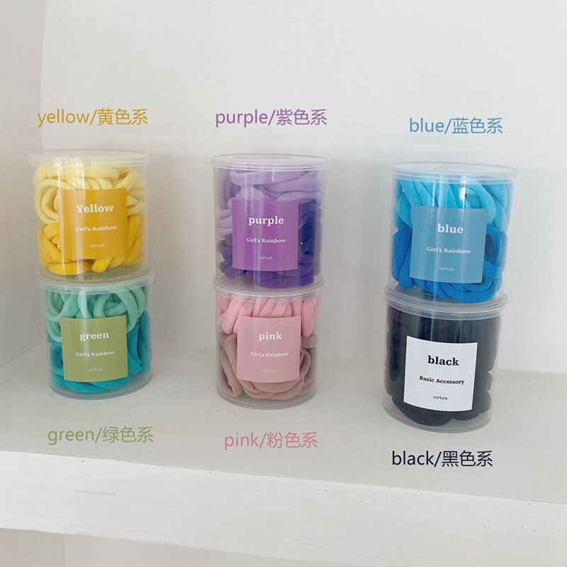 キャンディーカラー50個入り缶入りヘアゴム、タオルリング、スイートカラーリング、ヘアゴム、高級感、ハイポニーテール|undefined