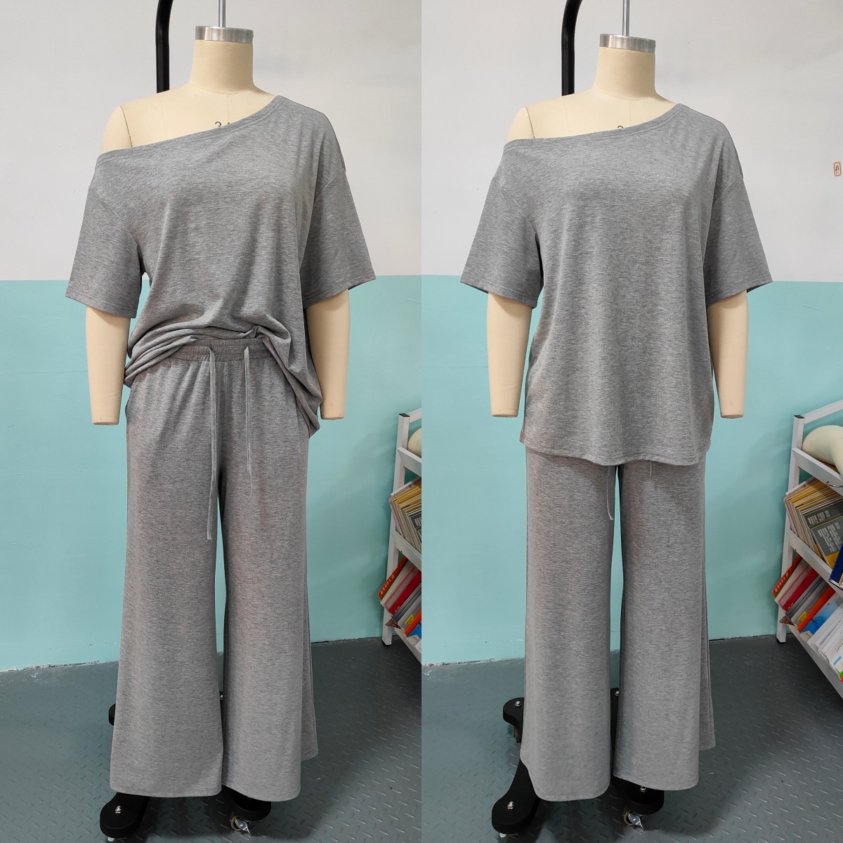 Women's Clothing Spring/Summer Women's Casual Wide Leg Pants Suit Solid Color Sports Two Piece Loose Trousers_voghion.com
