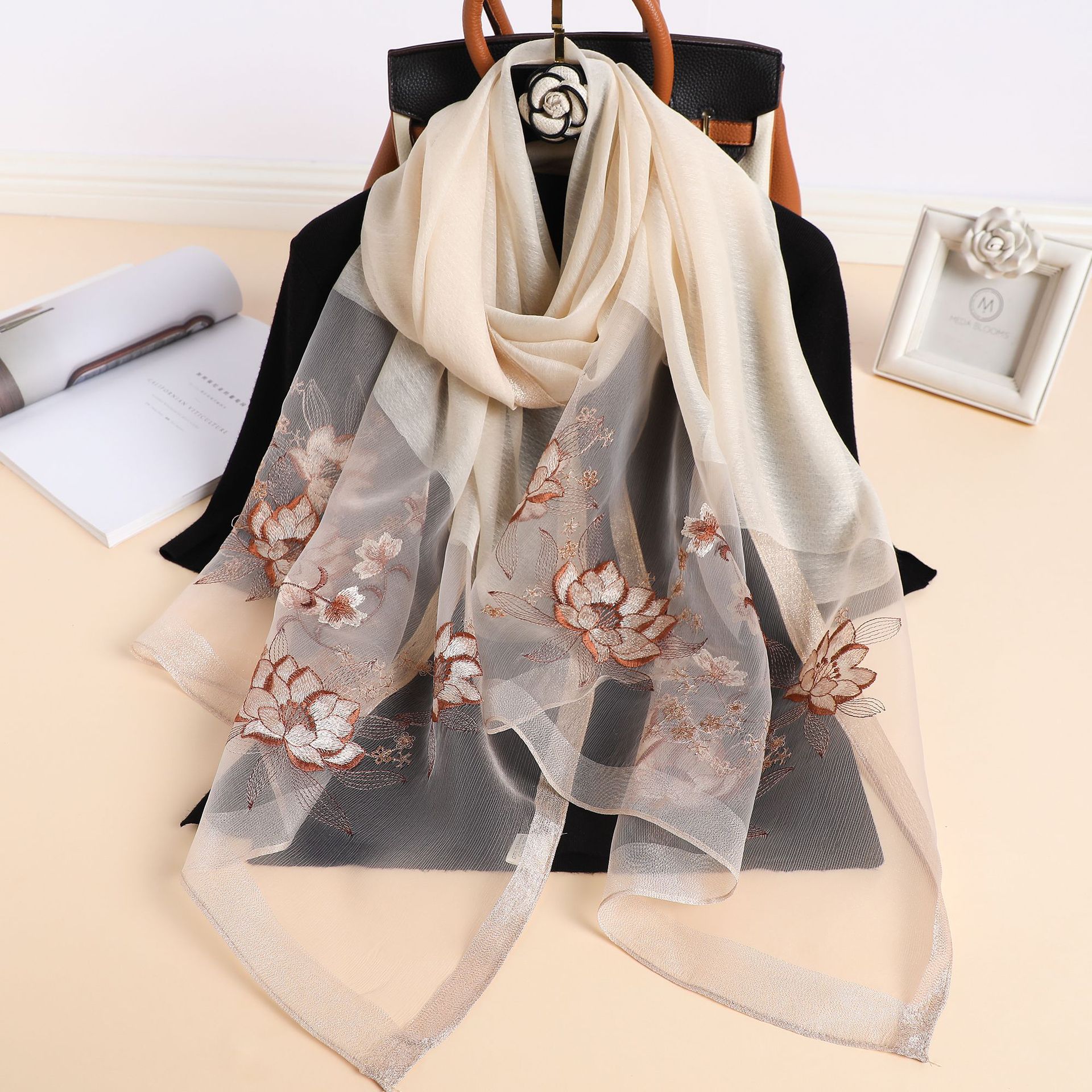 Demi-season silk elegant universal scarf