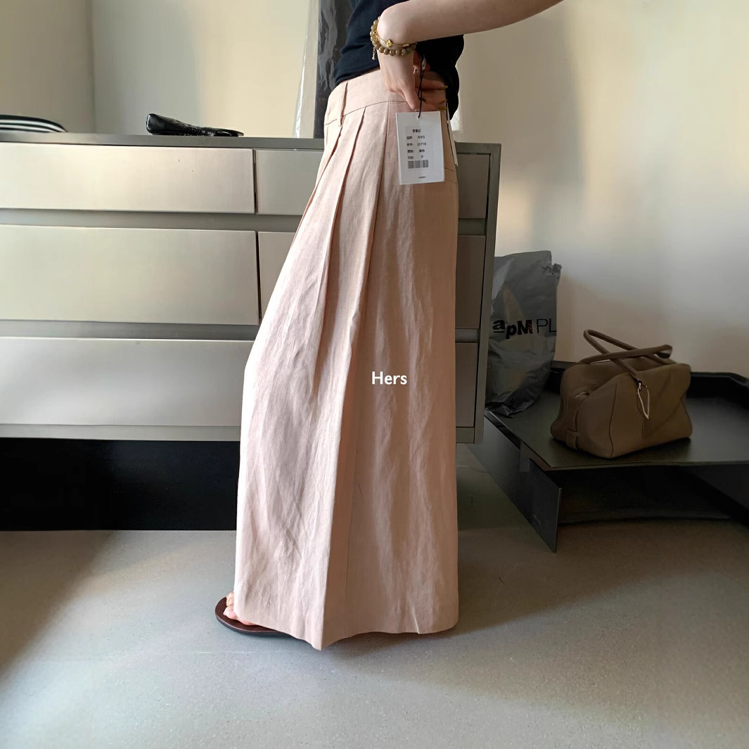 Liquidación, sin devoluciones ni cambios. Pantalones anchos informales de ramio y tencel para mujer, novedades de verano 2025, venta al por mayor, 20789 image 4