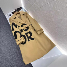 d家24秋冬新款双排扣翻领长款风衣 双排扣设计大衣外套女