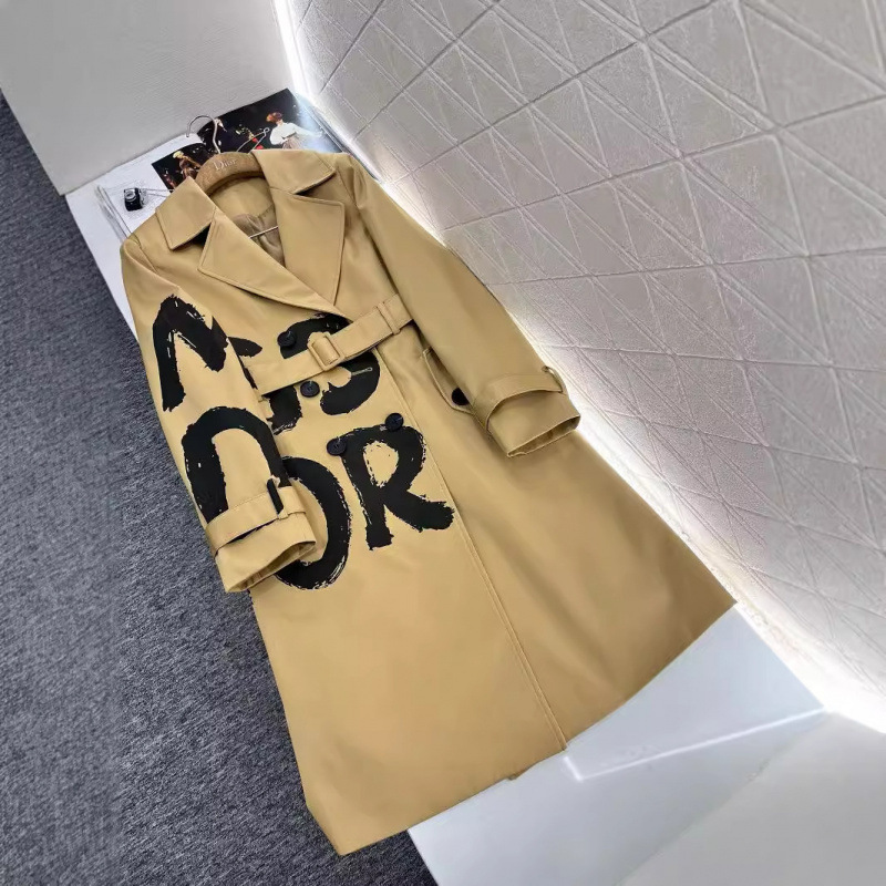 d家24秋冬新款双排扣翻领长款风衣 双排扣设计大衣外套女