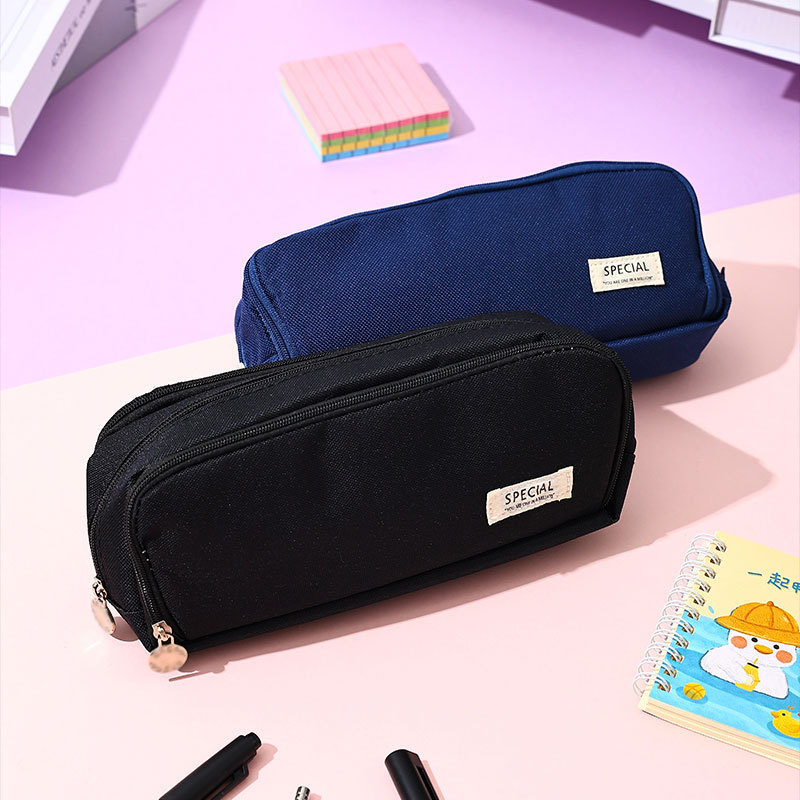 Nuevo estilo transfronterizo, caja de papelería de alto valor para estudiantes, bolsa de lápices de gran capacidad de doble apertura, bolsa de papelería simple para estudiantes de escuela primaria y secundaria