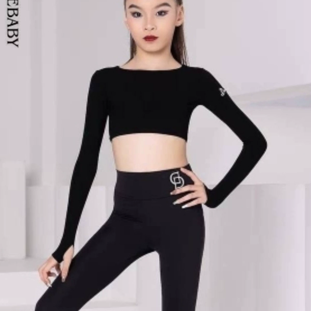 Dancebaby Lin Yihan в одном стиле, одежда для латинских танцев, тренировочная одежда, танцевальная одежда, топ с высокой талией, тонкие расклешенные брюки