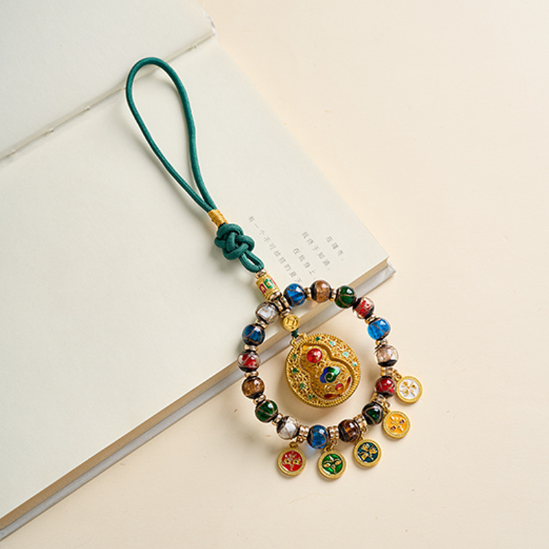New Ash-Colored Glazed Multi-Treasure Car Pendant, Five-Way God of Wealth High-End Car Hanging, Yellow God of Wealth Thangka Fortune-Attracting Pendant