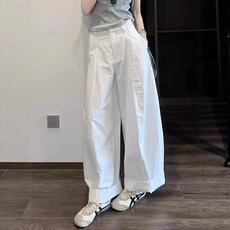 宽松时尚直筒裤子小个子韩系慵懒松弛感酷飒风白色工装阔腿裤女夏|undefined