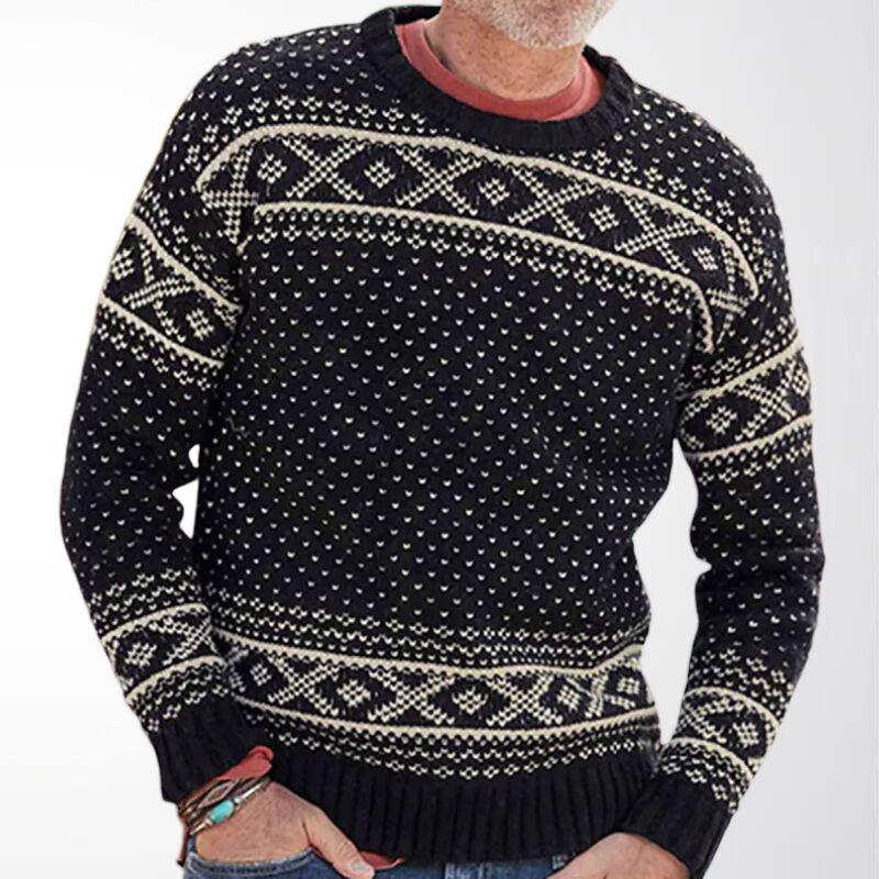 Autumn and Winter Retro Fair Isle Jacquard Round-Neck Sweater Nordic Style Thickened Knit Pullover Cross-Border Men's Clothing Sy0134