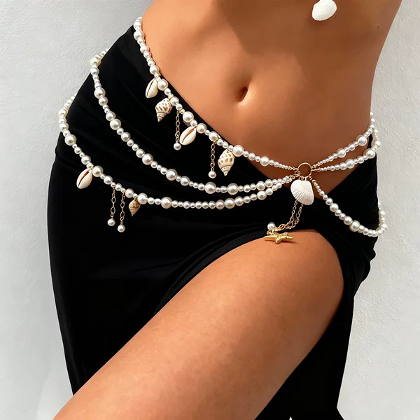 European and American Cross-Border Beach Vacation Conch Shell Pendant Waist Chain Female Sexy Bikini Pearl Scallop Body Chain