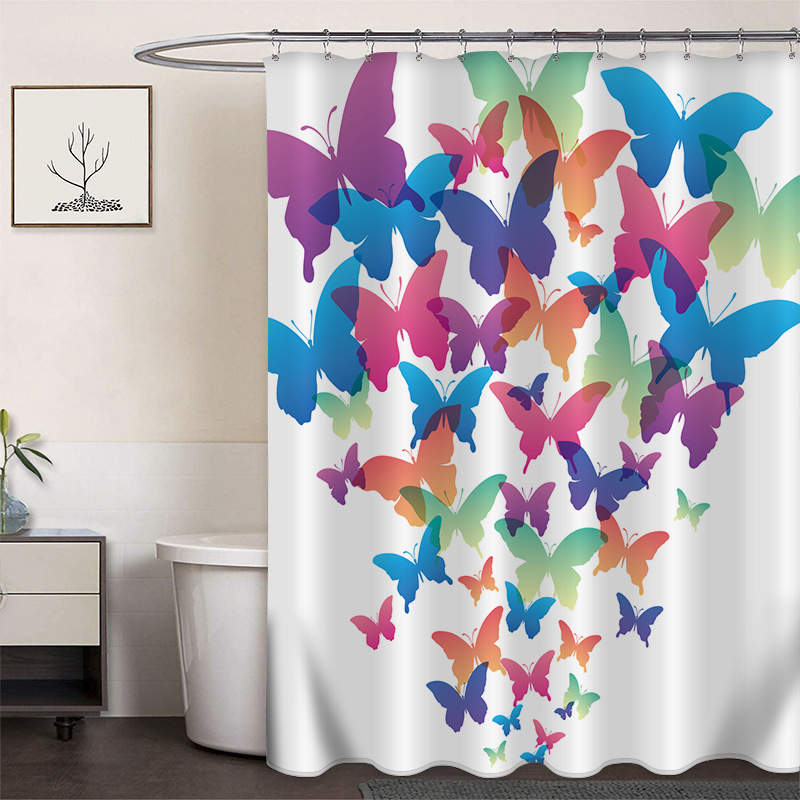 Cortina de ducha de poliéster impresa con hebilla de cortina de ducha de plástico baño cuarto de baño cortina de partición impermeable a prueba de moho