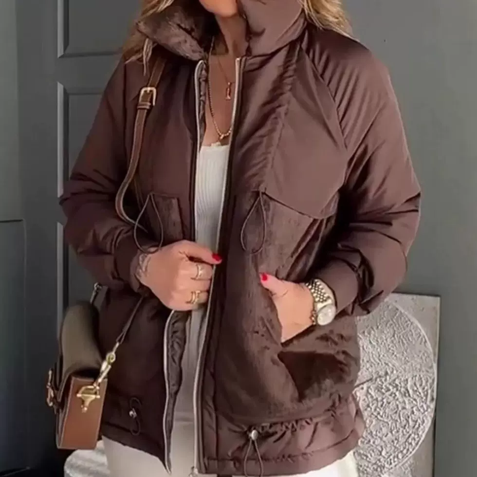 亚马逊欧美跨境短款羽绒棉服女2025新款时尚休闲拼色立领棉服外套