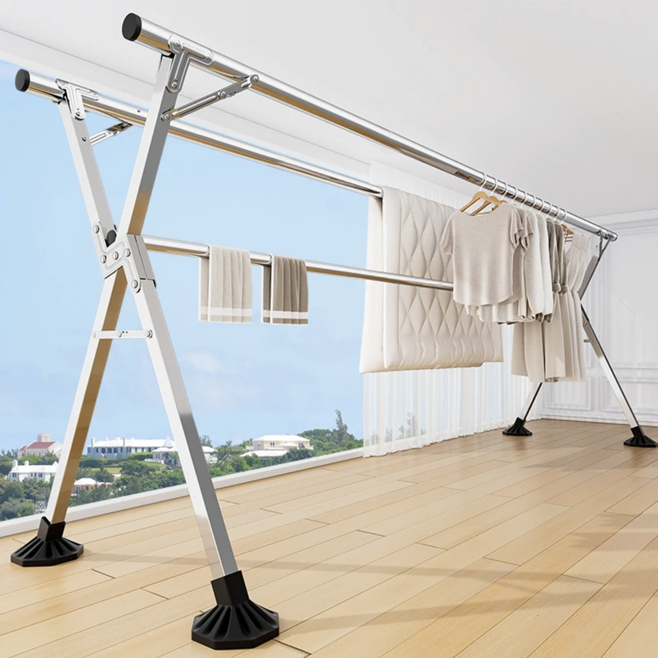 percha de ropa interior balcón plegable interior dormitorio acero inoxidable exterior cool telescópico tipo colcha de sol artefacto