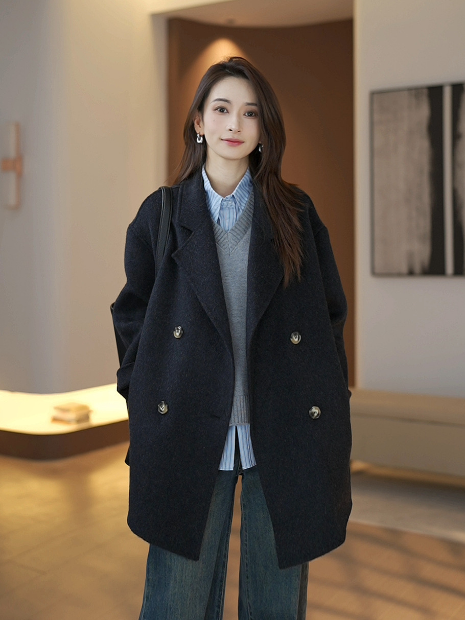 韩版设计感气质灰色羊毛外套女装2026秋冬新款上衣中长款气质优雅