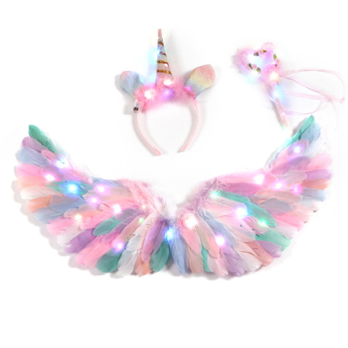 Children's little angel luminous feather wings props girl elf fairy photo cos performance adult back decoration