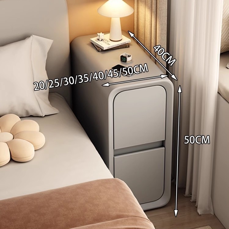 Cabina de cabecera de cama de aire de crema dormitorio pequeño ultra estrecho de hendidura cabina de lado de la cama sin instalación de cabina de almacenamiento de varios cajones dobles