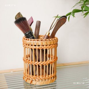 Vietnamese Bamboo Retro Wooden Woven Pen Holder Desktop Stationery Comb Makeup Calligraphy Tool Storage Ornaments Others