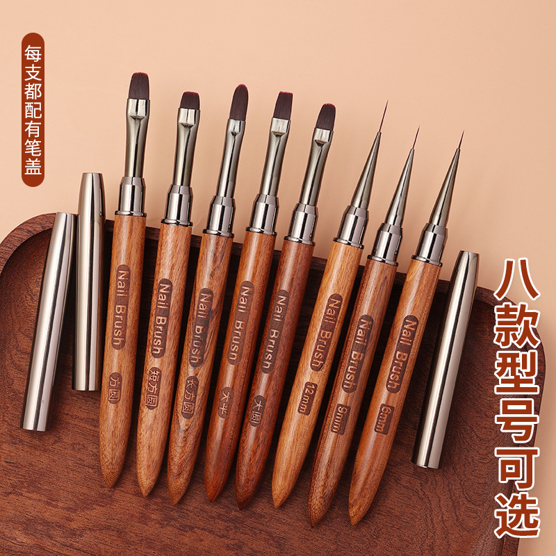 ネイルペン日本式檀木棒三角彩色ペン丸頭平頭光治療ペン画花線引きグラデーションレースペン|undefined