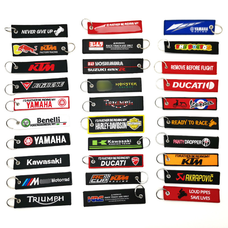Motorcycle Keychain Short Cloth Strip Embroidered Woven Label Motorcycle Trendy Pendant Car Logo Hat Clothing Label