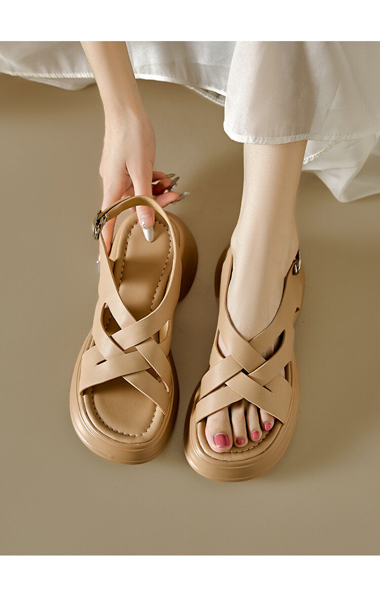 Sandal da cừu đế dày hở ngón tăng chiều cao nữ — Màu bạc, Màu mơ chi tiết 10