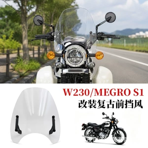 Kawasaki W230/MEGRO S1 üçün retro üslublu hündürləşdirici şəffaf ön şüşə örtüyü