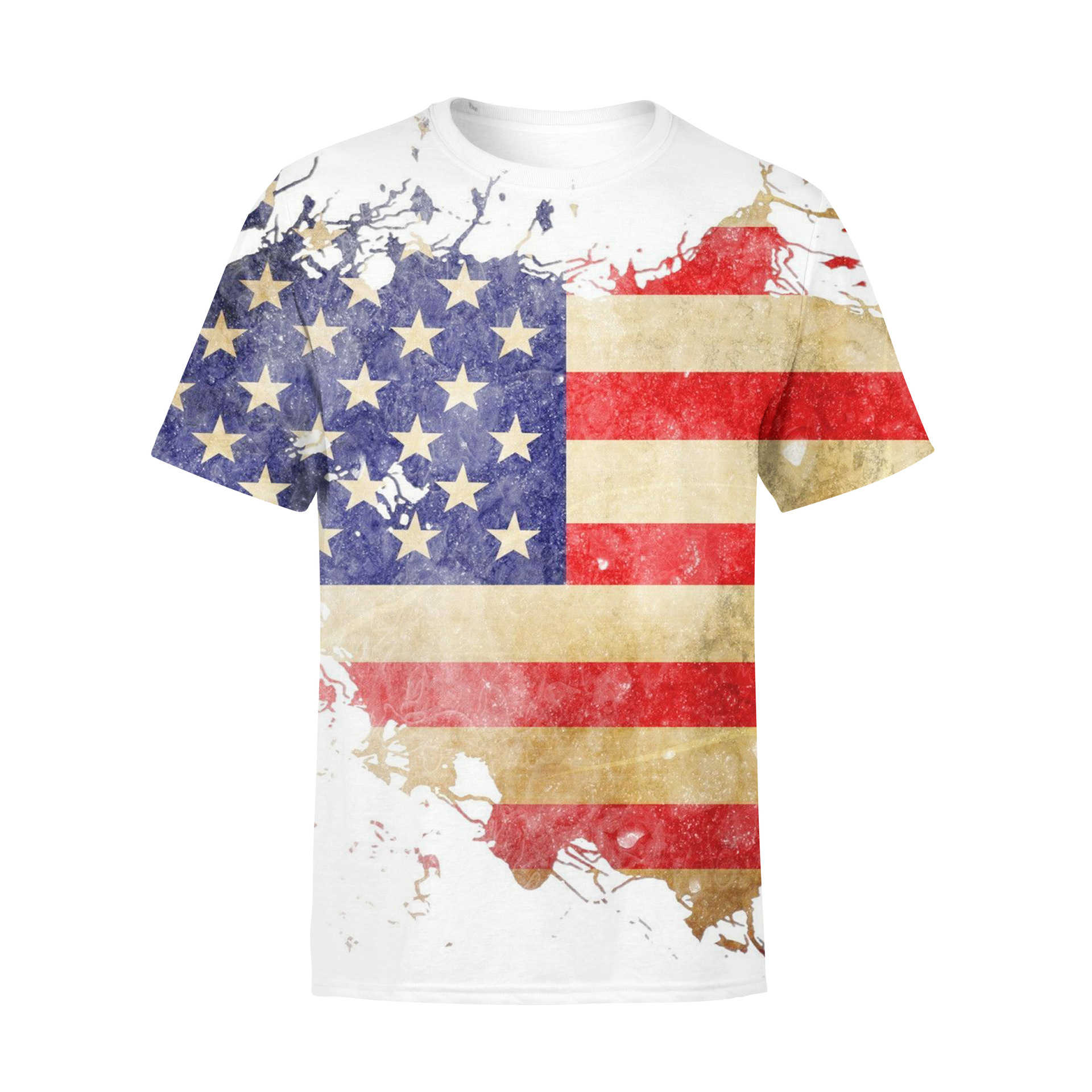 2022 verano nueva manga corta 3D Impresión digital bandera americana hombres y mujeres ropa camiseta suelta