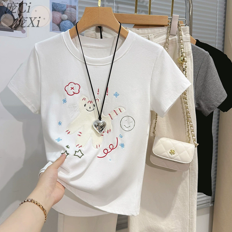 Веселый трехмерный кошачий вышитый топ женский летний модный модный иностранный стиль