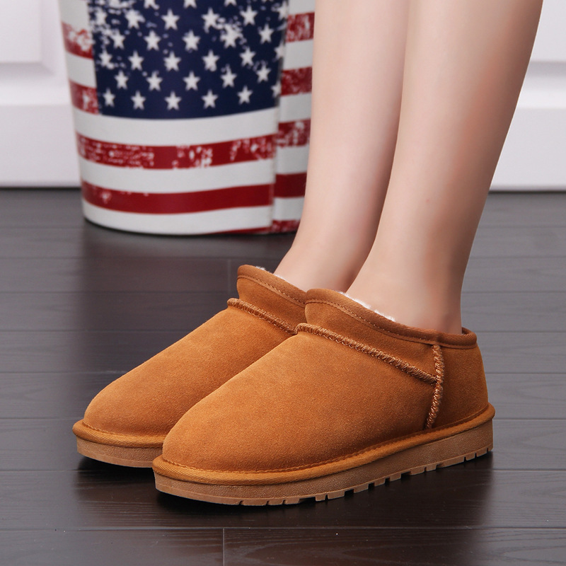 厂家反季促销现货供应 浅口懒人鞋牛皮雪地靴大码 情侣棉鞋子跨境