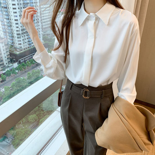 White chiffon shirt, new Korean style slim long-sleeved all-match shirt, professional work women's clothing, gift