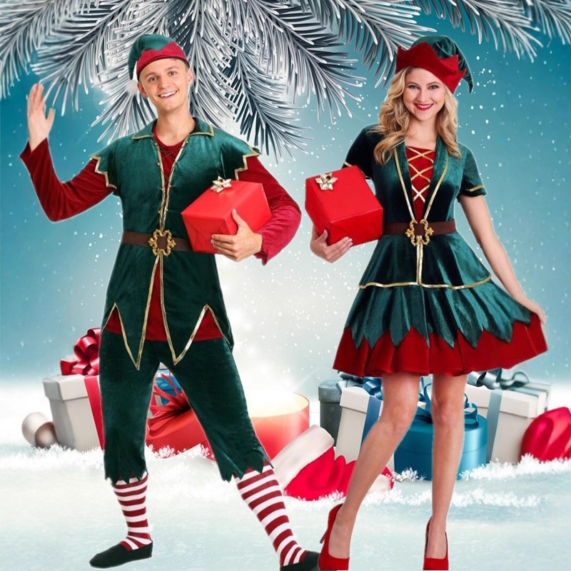 New Santa Claus Christmas Elf Costume Adult Men's and Women's European and American Size Christmas Party Costume Party