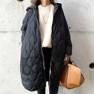 现货日系2026秋冬新款菱形格有帽棉服外套女上衣