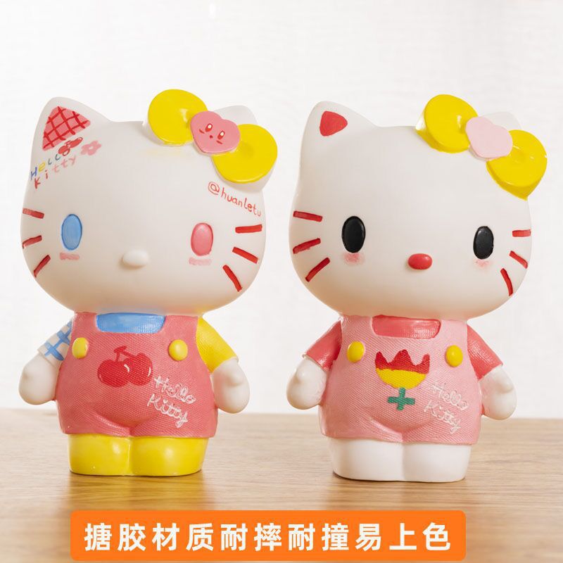 New Arrival Large-Kitty Piggy Bank for Girls: Unbreakable, Made of Plaster and PVC, Painted Toy Perfect for Kids' Coloring Fun