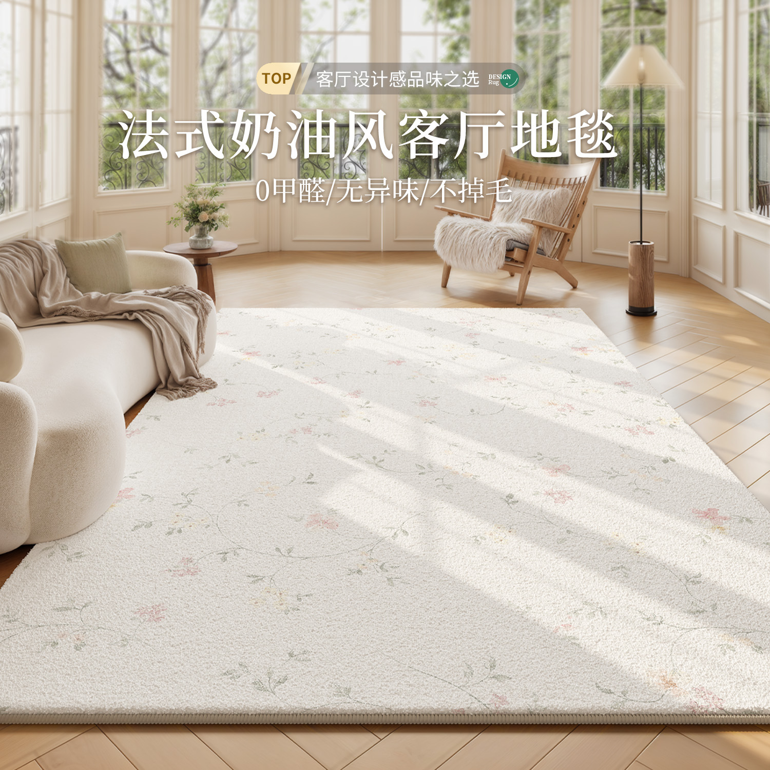 法式奶油风客厅地毯2026新款免洗可擦防水防污高级感地垫沙发茶几