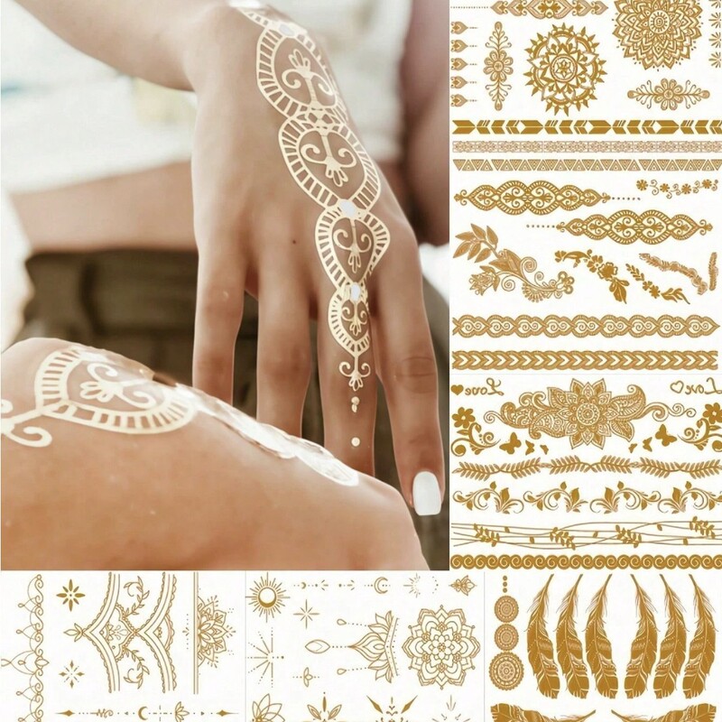 Gold Foil Tattoo Stickers with a Glossy Metallic Finish, Waterproof and Sweat-Proof, Non-Fading, for Brides, Cross-Border, for Women's Arms