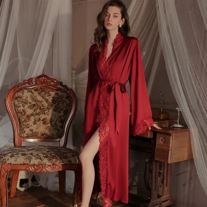 Cross-Border Foreign Trade Summer New Style Sexy Lingerie Imitation Silk Pure Desire Style Long-Sleeved Bathrobe Nightgown Home Wear Cross-Border Foreign Trade Summer New Style Sexy Lingerie Imitation Silk Pure Desire Style Long-Sleeved Bathrobe Nightgown Home Wear