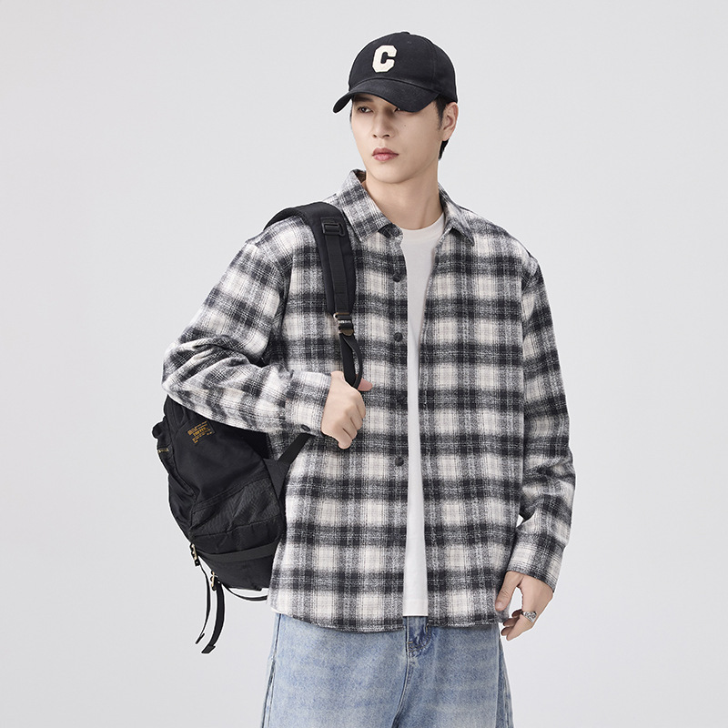 Trendy Casual Plaid Shirt for Men, Spring and Autumn, Versatile Long-Sleeve Shirt, High-End Simple Loose Top Trendy Casual Plaid Shirt for Men, Spring and Autumn, Versatile Long-Sleeve Shirt, High-End Simple Loose Top